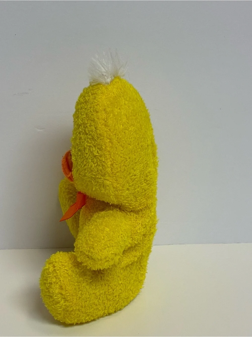 Duck Plush with Bow Yellow Tuft of White Hair Soft 7 in.